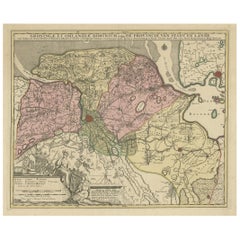 Carte ancienne de la province de Groningen aux Pays-Bas, vers 1770