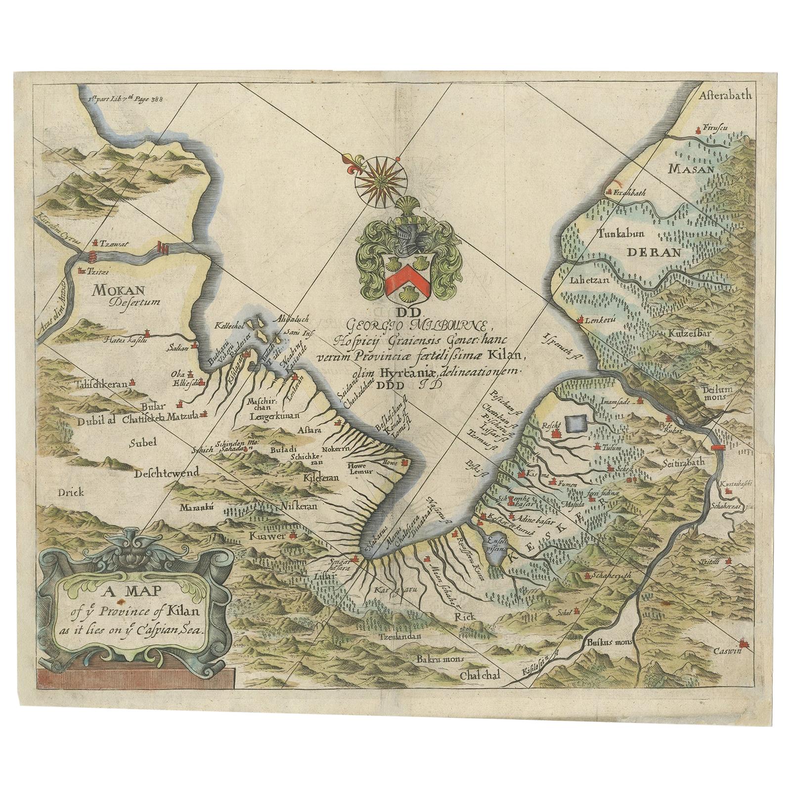 Antique Map of the Province of Kilan by Olearius '1662' For Sale