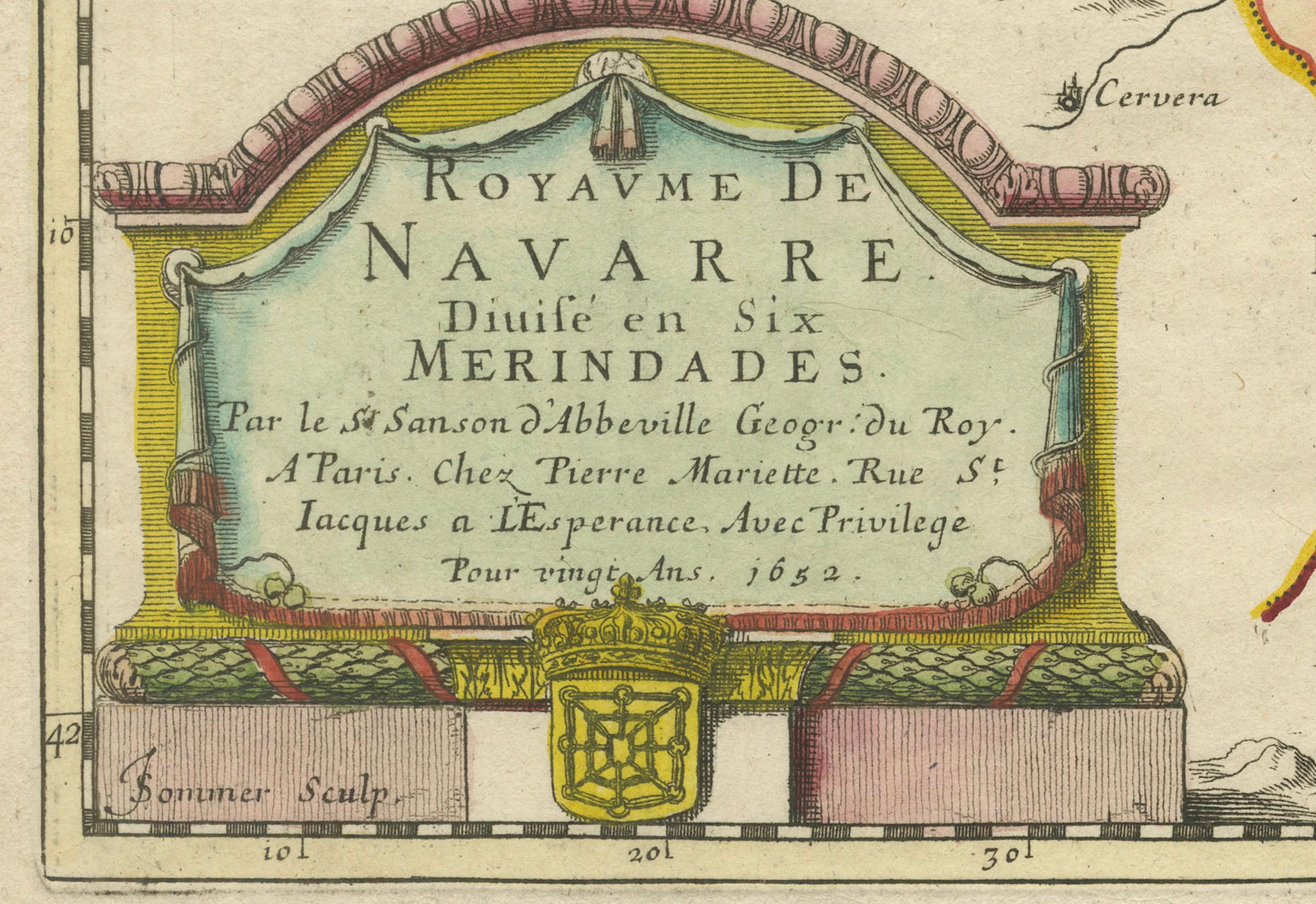 Antike Karte der Provinz Navarre mit der Stadt Pamplona, Spanien (17. Jahrhundert) im Angebot