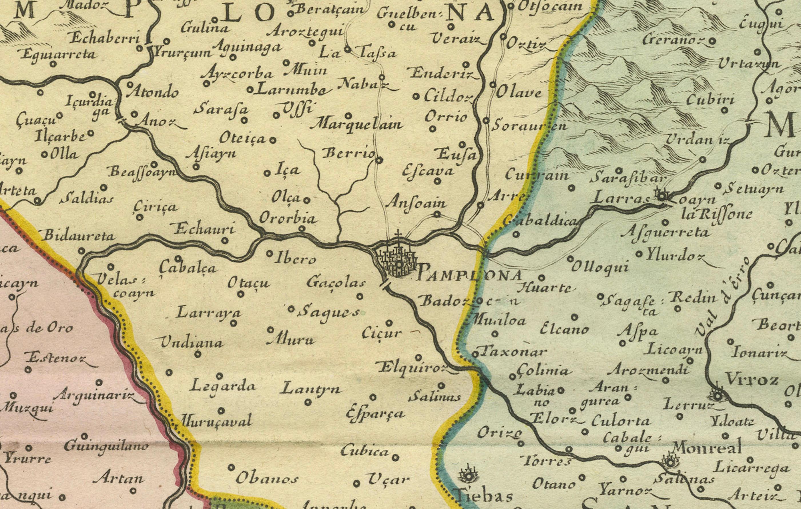 Antike Karte der Provinz Navarre mit der Stadt Pamplona, Spanien im Angebot 1