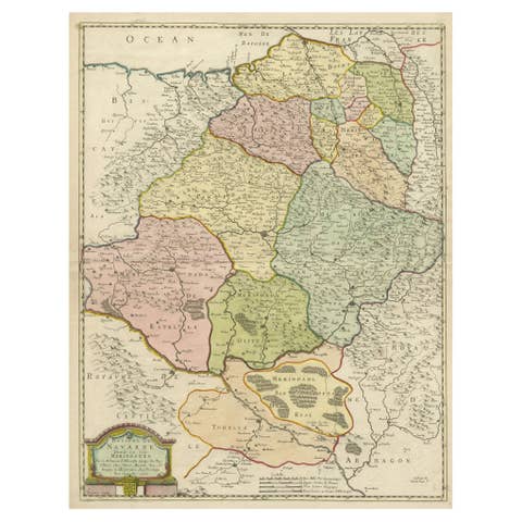 Antique Map of Navarre by Nicholas Sanson, Pamplona Focus, 1652