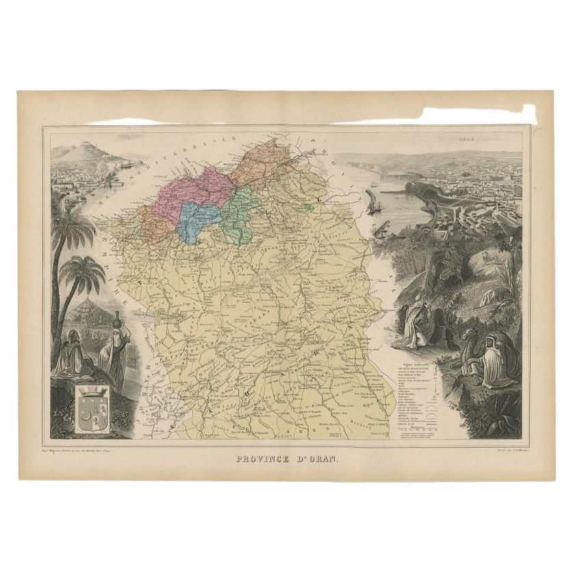 Antique Map of the Province of Oran Algeria by Migeon, 1880 For Sale