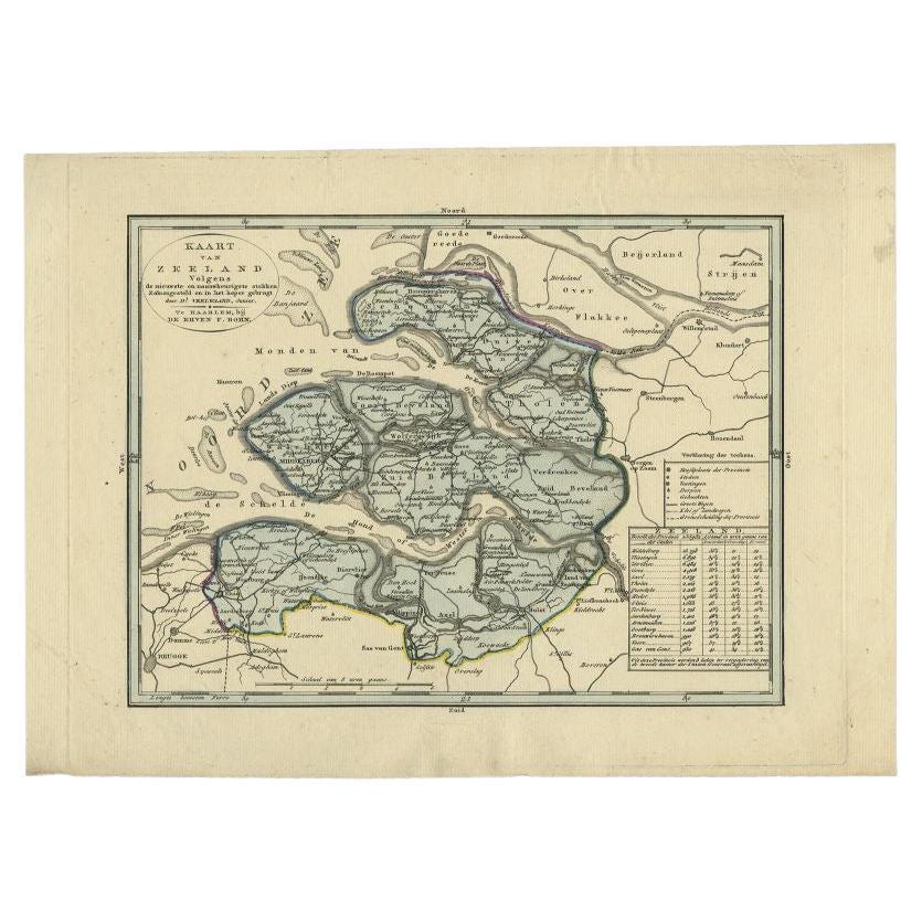 Antique Map of the Province of Zeeland by Veelwaard, C.1840 For Sale
