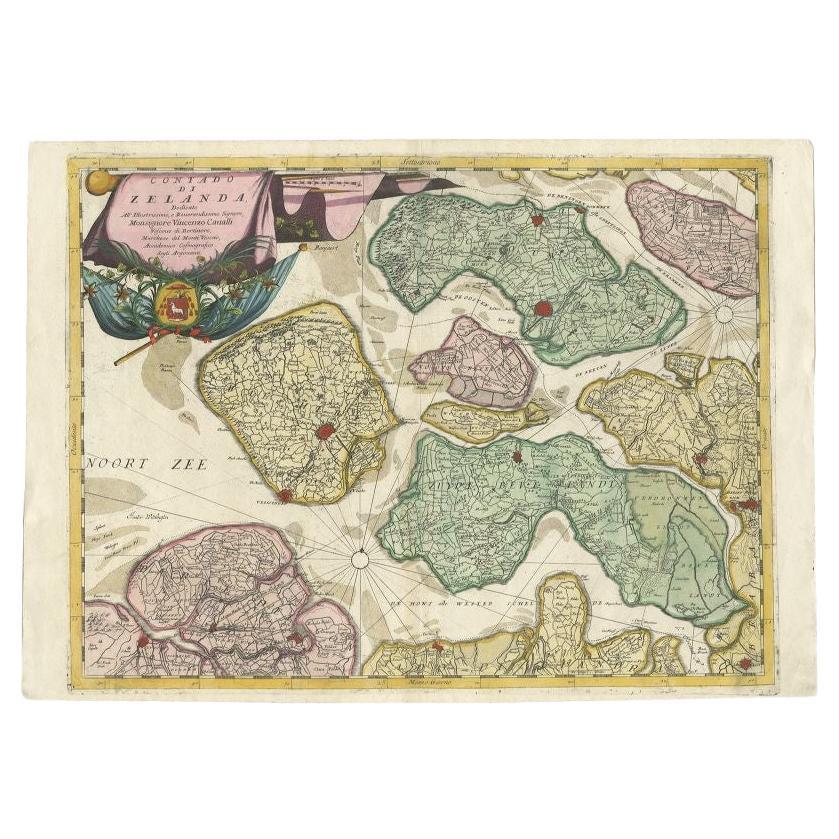 Antique Map of the Province of Zeeland, The Netherlands by Coronelli, 1692 For Sale