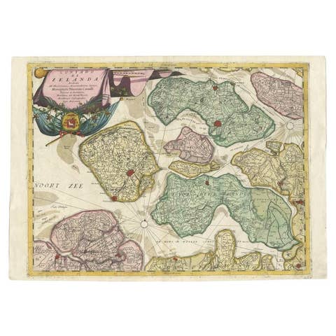Antique Map of the Province of Zeeland, The Netherlands by Coronelli, 1692