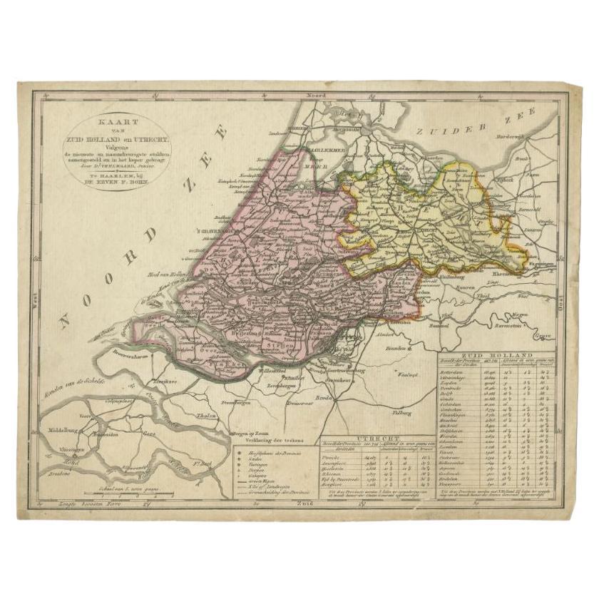 Antique Map of the Province of Zuid-Holland and Utrecht by Veelwaard, c.1840 For Sale
