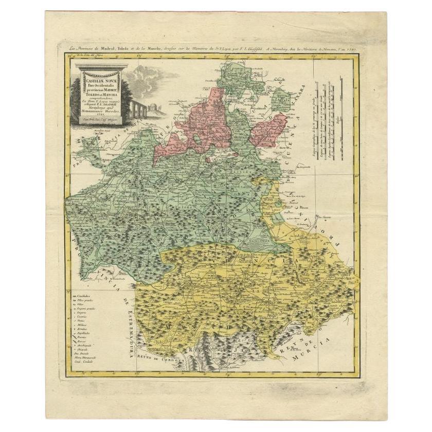 Antike Karte der Provinzen Madrids, Toledos und La Mancha von Homann, 1781