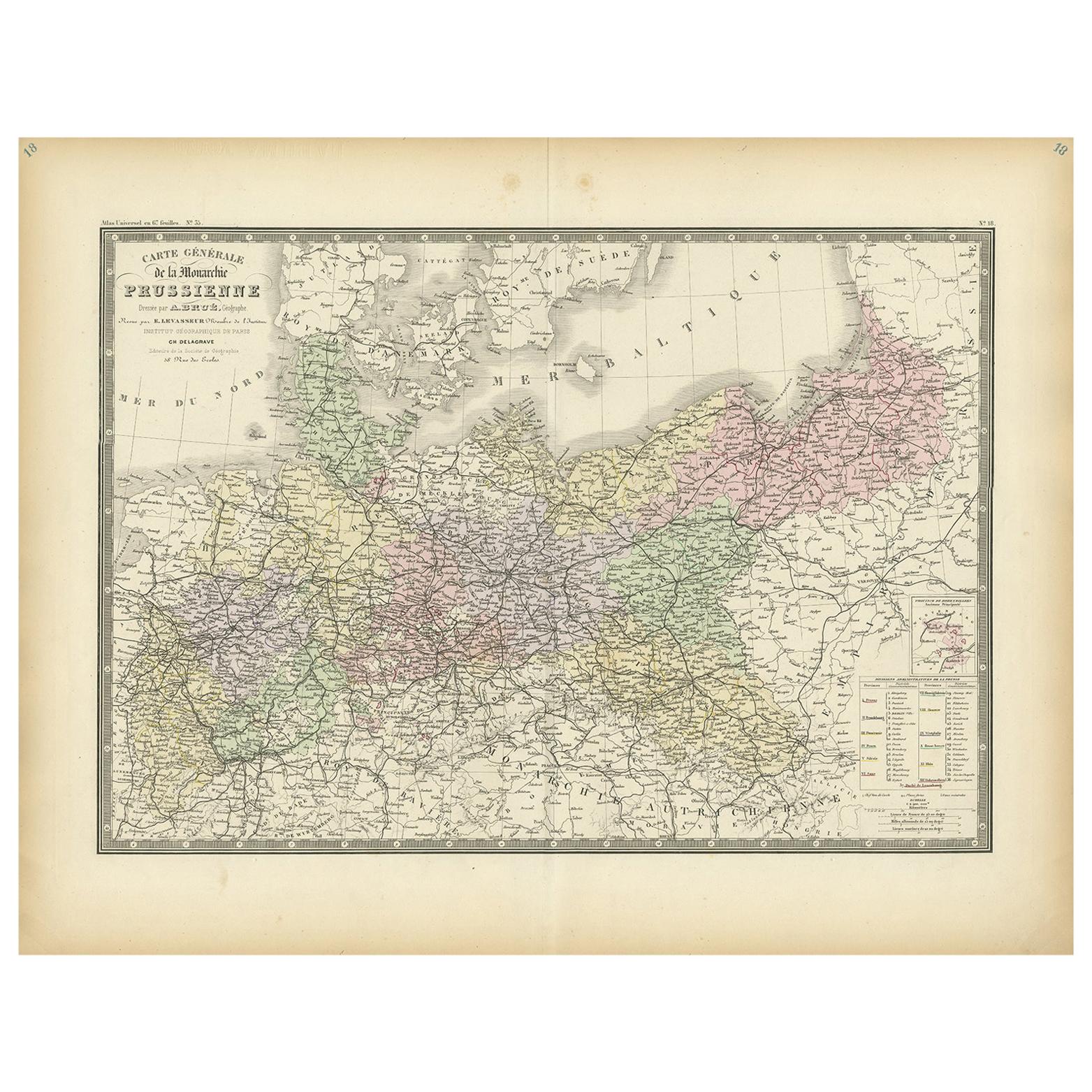 Antique Map of the Prussian Monarchy by Levasseur, '1875' For Sale