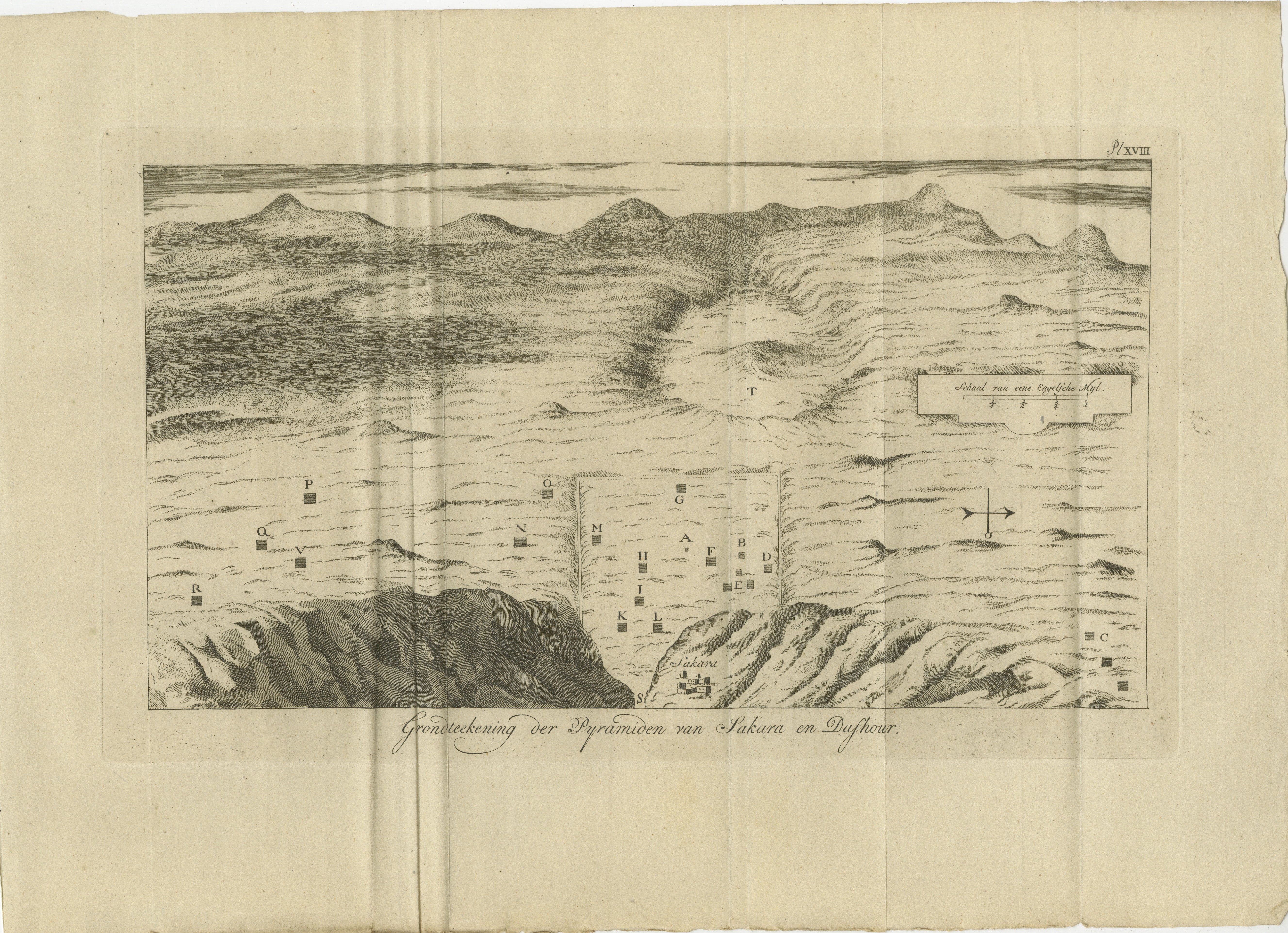 Mapa antiguo de las pirámides de Saqqara y Dahshur - Egipto, c.1710s

Descripción:
Este raro grabado de principios del siglo XVIII presenta un plano topográfico a vista de pájaro de las pirámides de Saqqara y Dahshur, en el Bajo Egipto. Titulado en