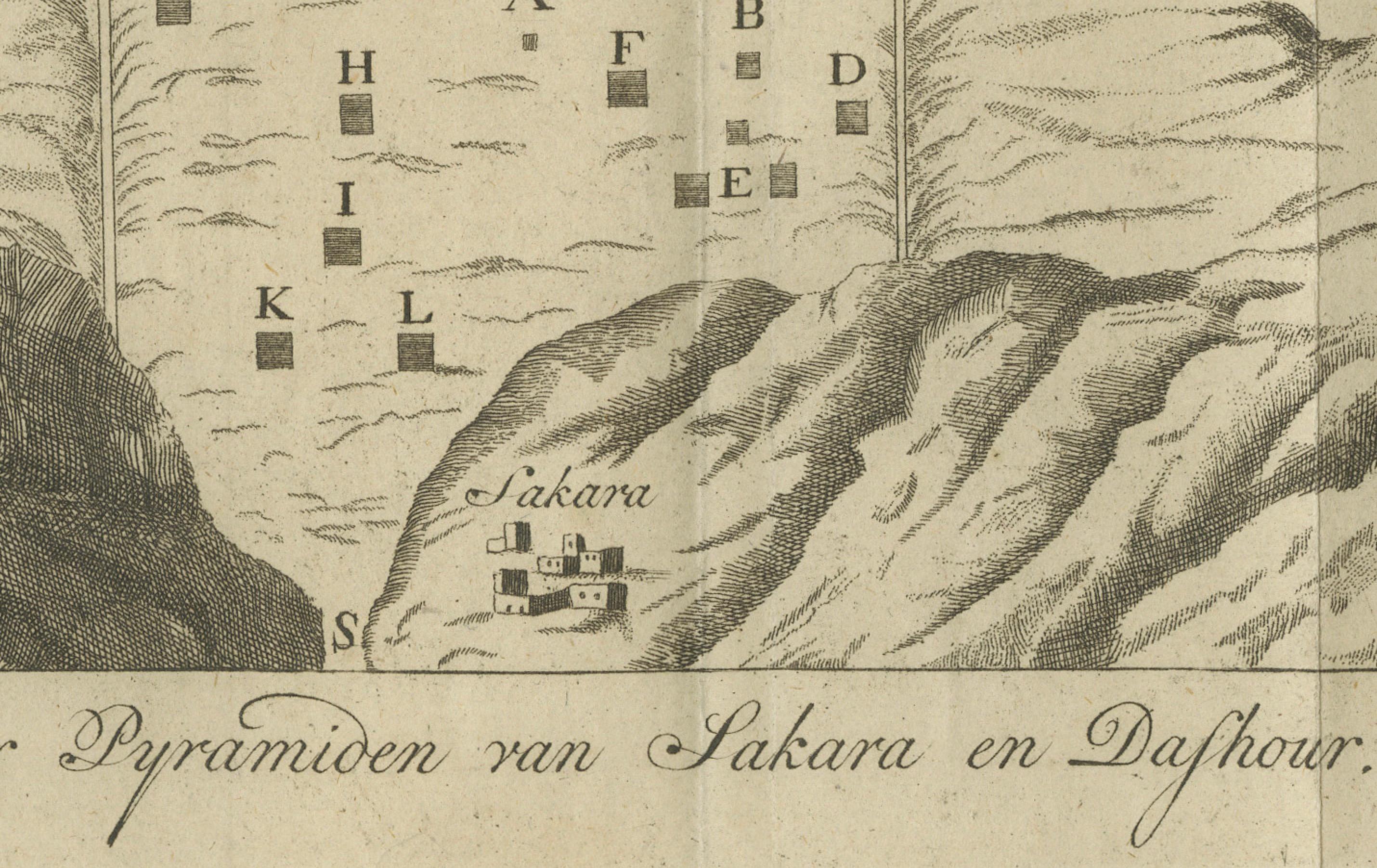 Mapa antiguo de las pirámides de Saqqara y Dahshur - Egipto, c.1770s siglo XVIII en venta