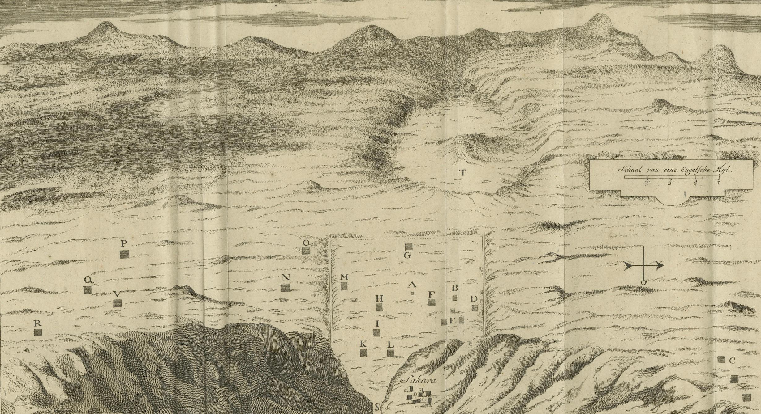 Mapa antiguo de las pirámides de Saqqara y Dahshur - Egipto, c.1770s Papel en venta