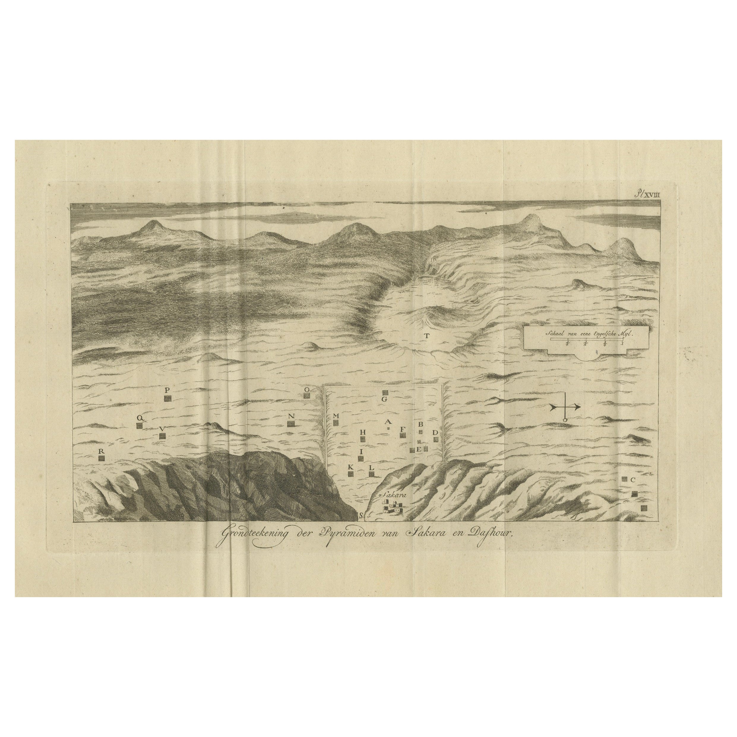 Antike Karte der Pyramiden von Saqqara und Dahshur - Ägypten, ca. 1770er Jahre