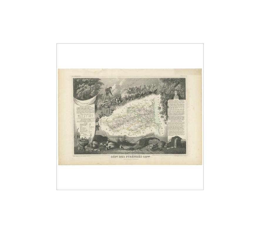 Antique Map of the Pyrenees Orientales 'France' by V. Levasseur, 1854