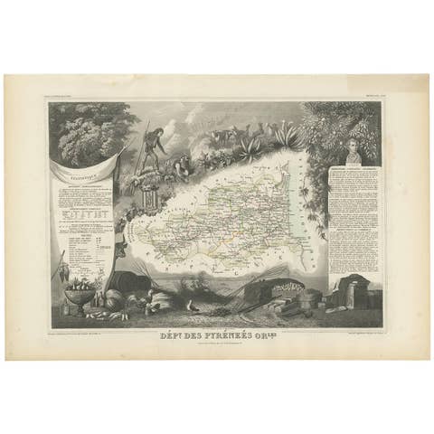 Antique Map of the Pyrenees Orientales 'France' by V. Levasseur, 1854