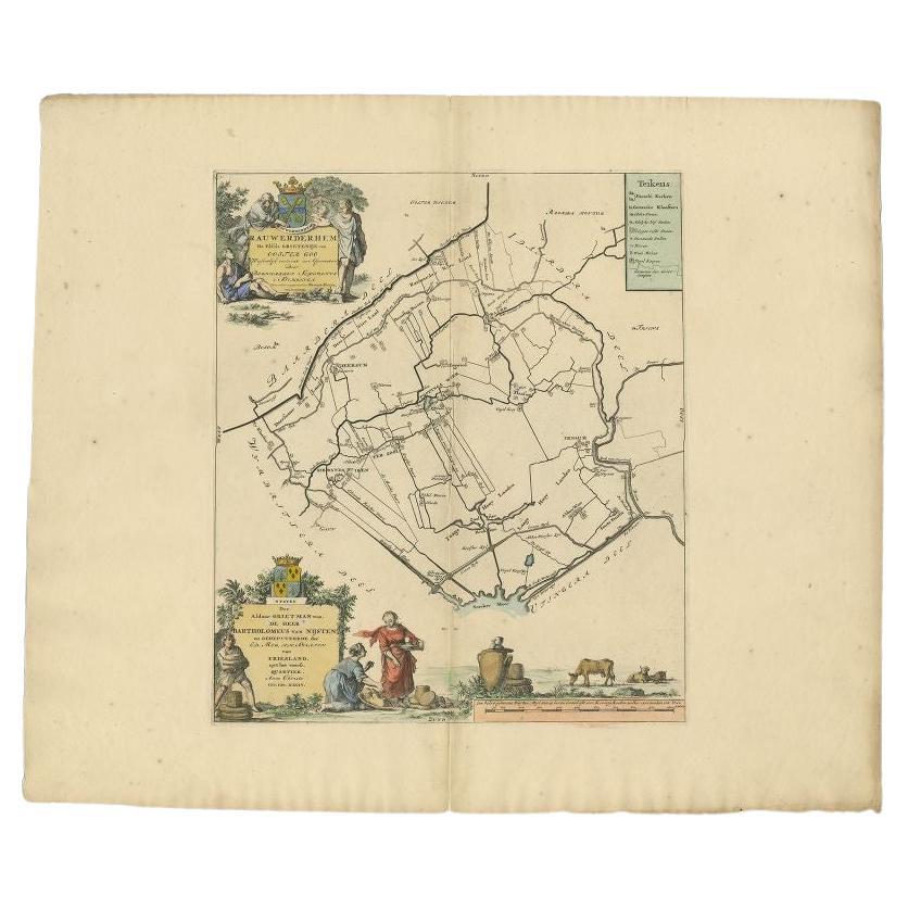 Antique Map of the Rauwerderhem Township, Friesland by Halma, 1718 For Sale