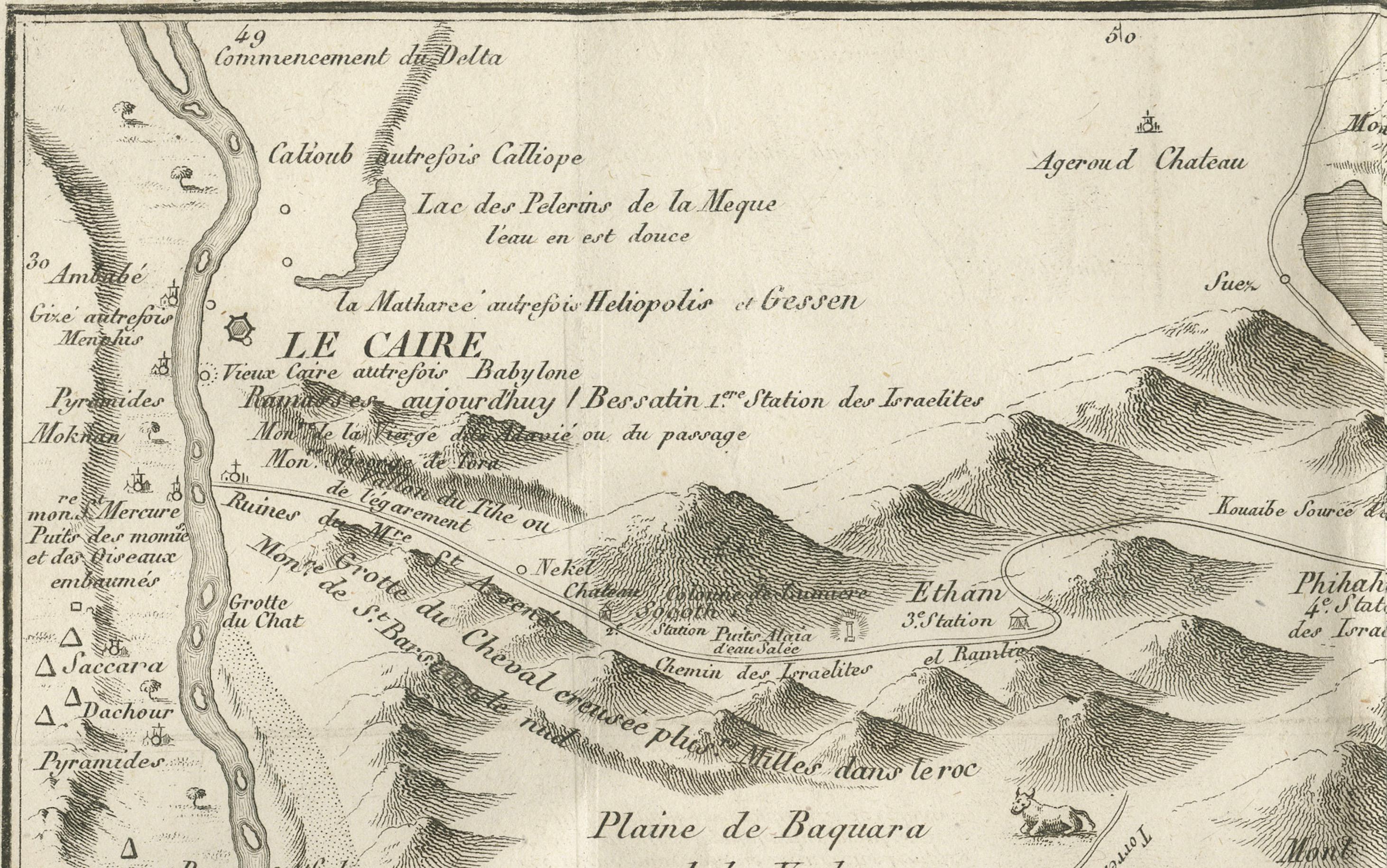Français Carte ancienne de la mer Rouge et de la Basse Thébaïde avec plans de monastères, Egypte, 1777 en vente