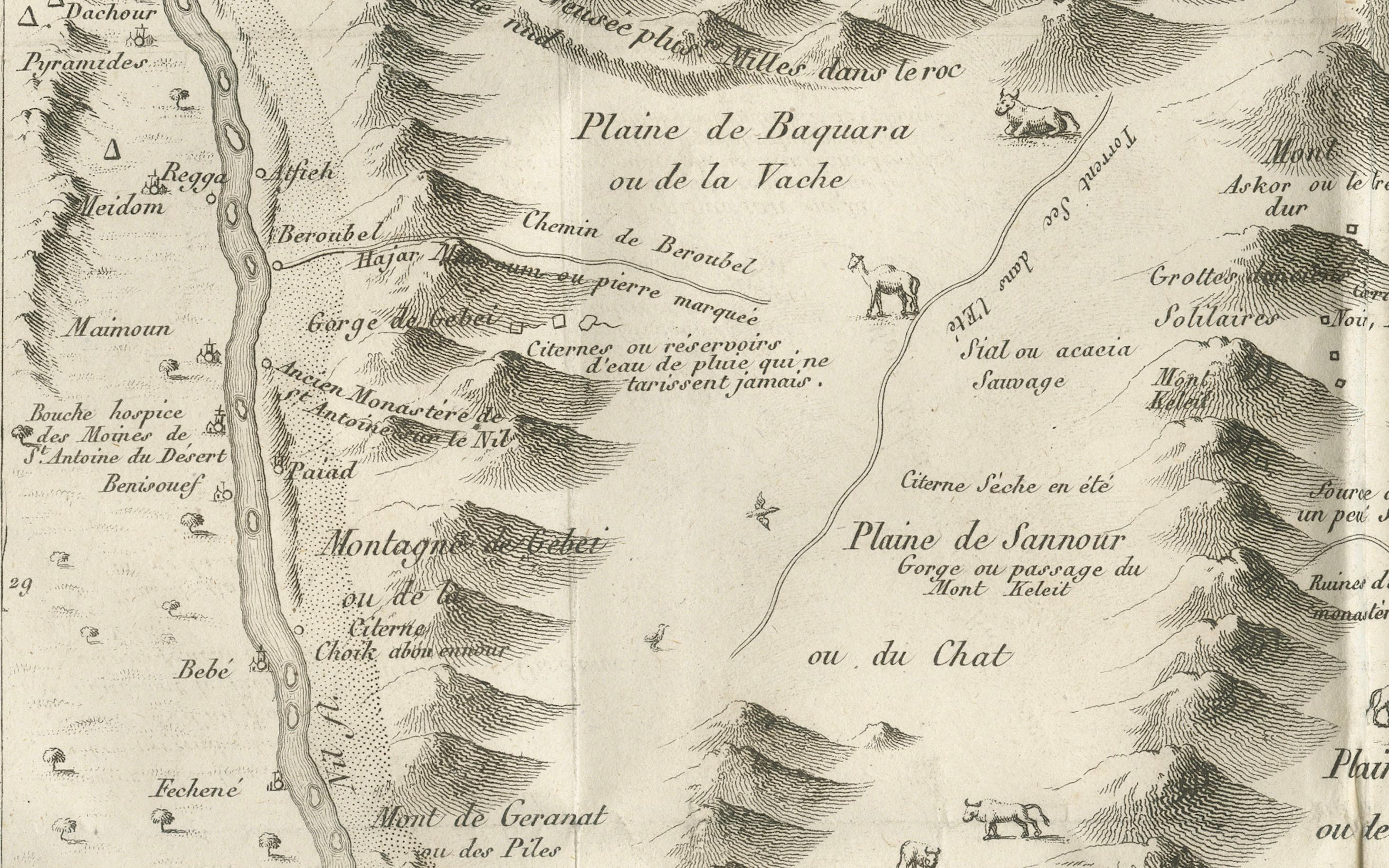 Gravé Carte ancienne de la mer Rouge et de la Basse Thébaïde avec plans de monastères, Egypte, 1777 en vente