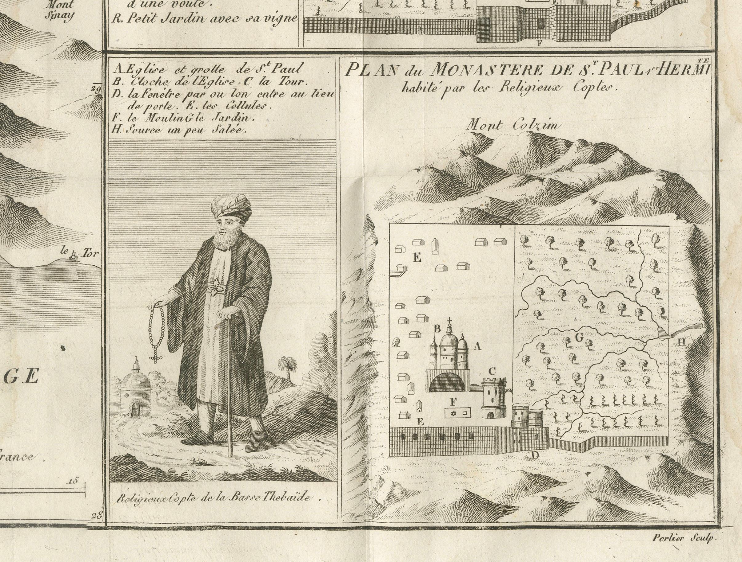 XVIIIe siècle Carte ancienne de la mer Rouge et de la Basse Thébaïde avec plans de monastères, Egypte, 1777 en vente