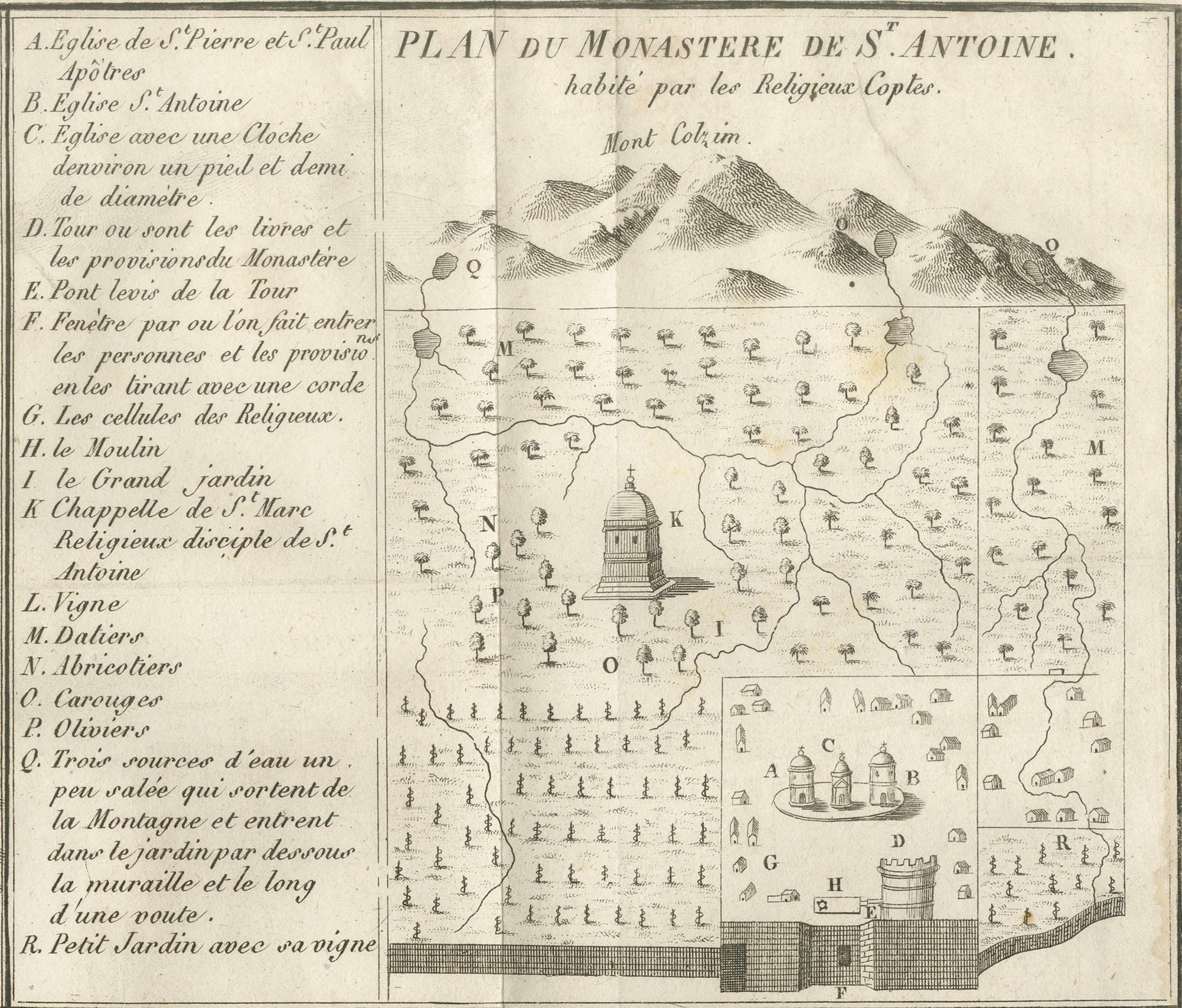 Papier Carte ancienne de la mer Rouge et de la Basse Thébaïde avec plans de monastères, Egypte, 1777 en vente