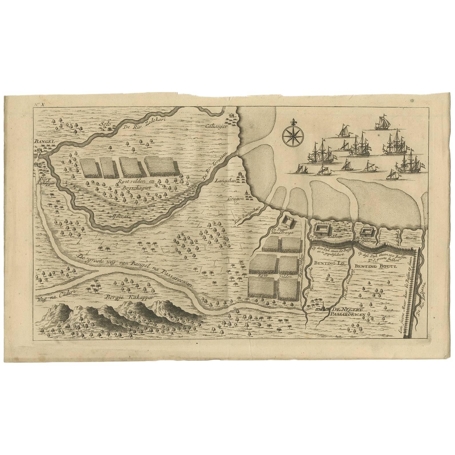 Antike Karte der Region aroud Pasuruan „ Indonesien“ von F. Valentijn, 1726