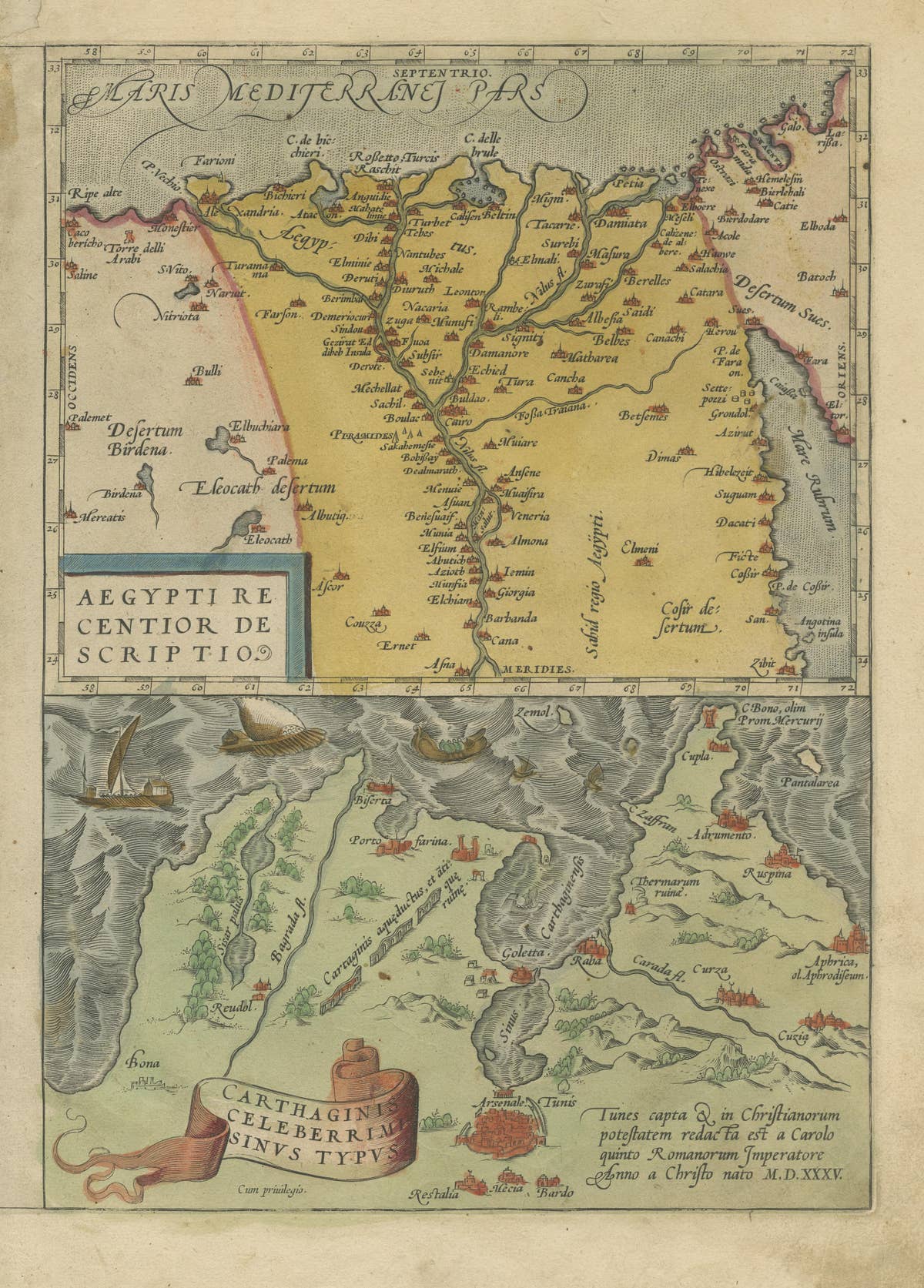 Antique Map of the Region Around the Nile and the City of Carthage