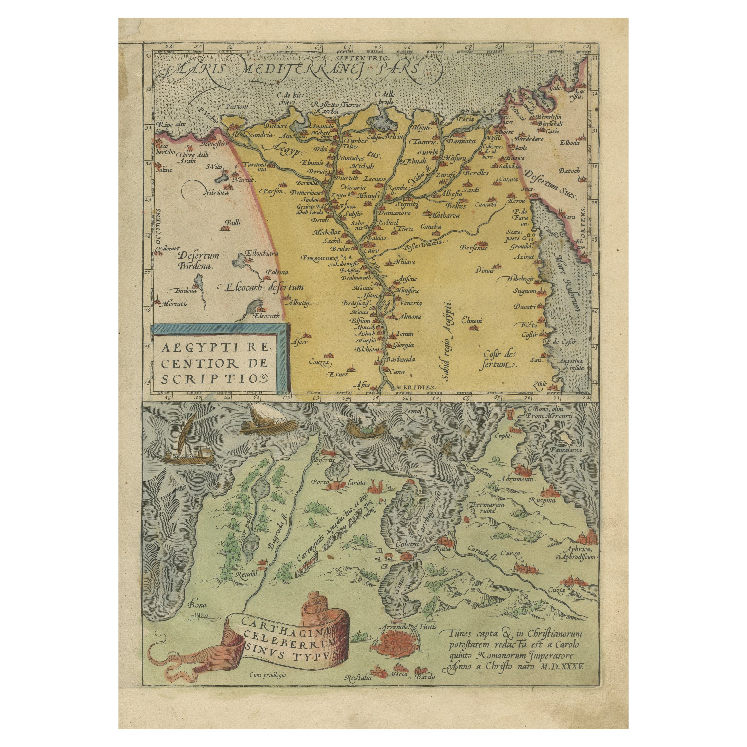 Mappa antica della regione intorno al Nilo e della città di Cartagine