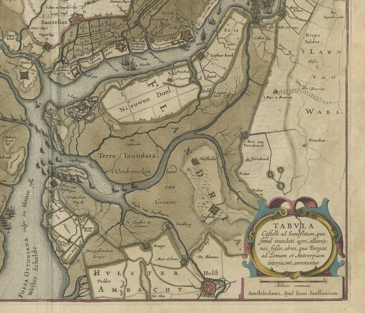 Antique Map of the region between Bergen op Zoom, Sandvliet, Hulst and Antwerp