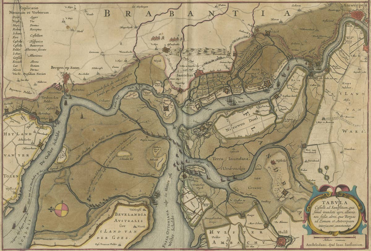 Antique Map of the region between Bergen op Zoom, Sandvliet, Hulst and Antwerp