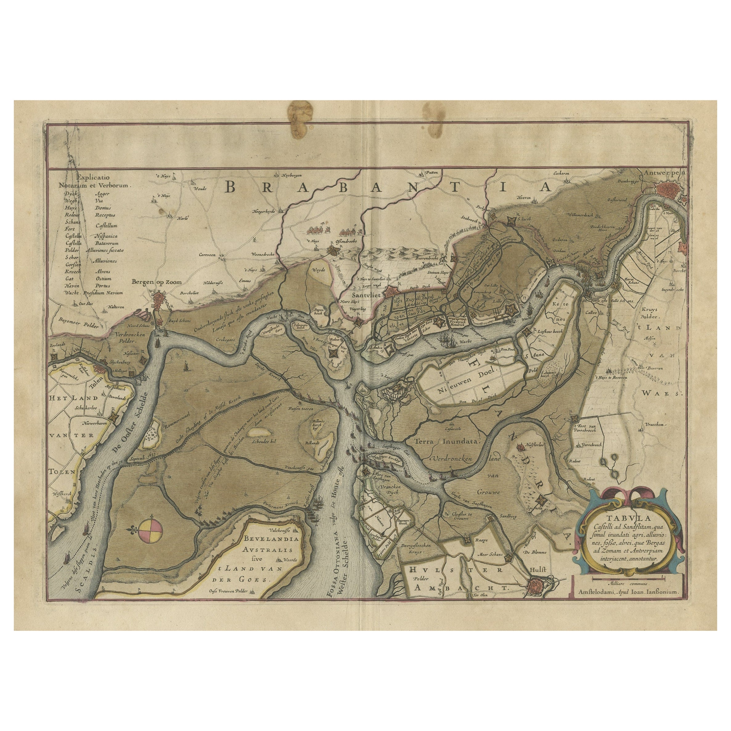 Carte ancienne de la région entre Bergen op Zoom, Sandvliet, Hulst et Anvers