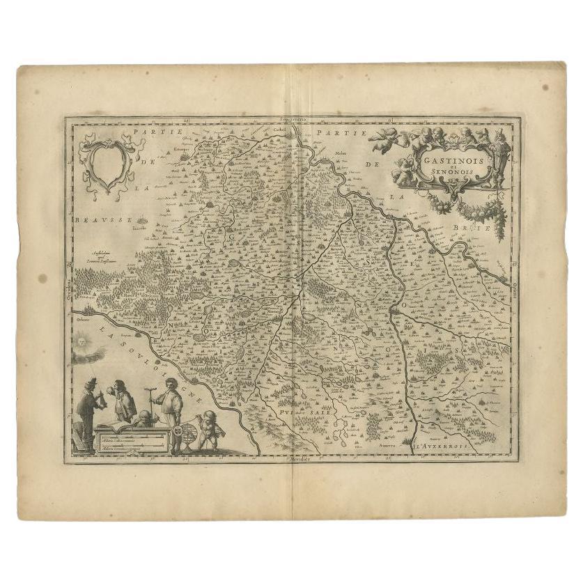Antique Map of the Region Between the Seine and Loire Rivers by Janssonius, 1657 For Sale