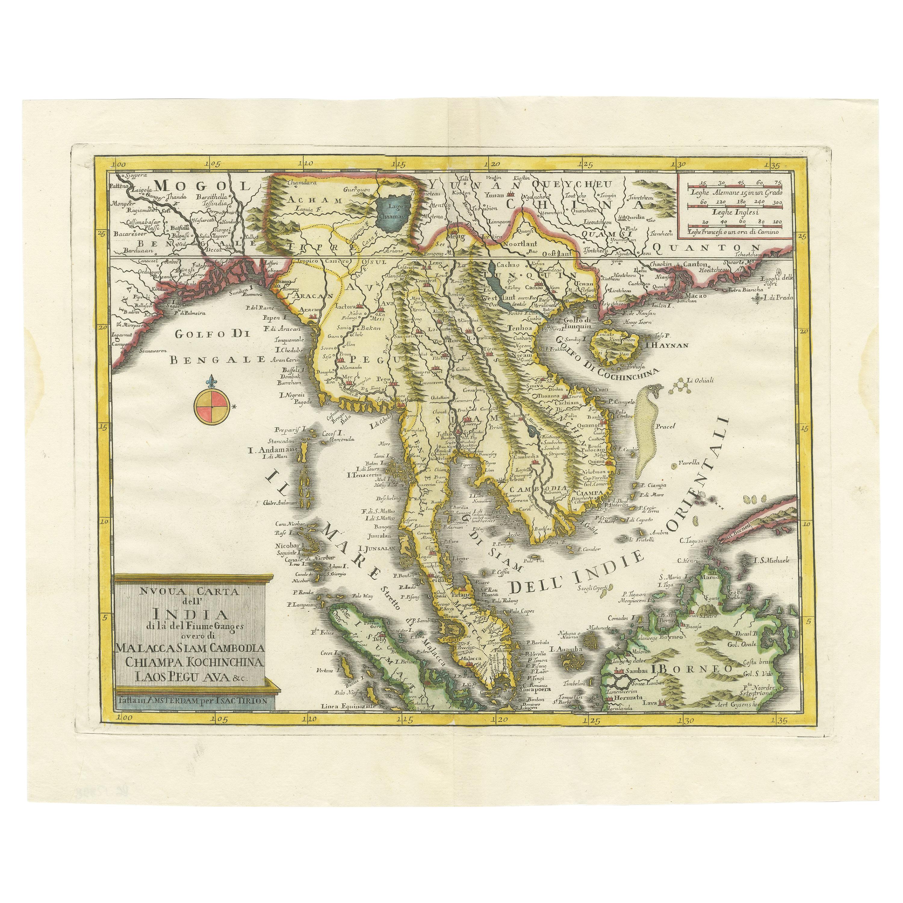 Antike Karte der Region mit Blick auf die Halbinsel Malay von Tirion, um 1760