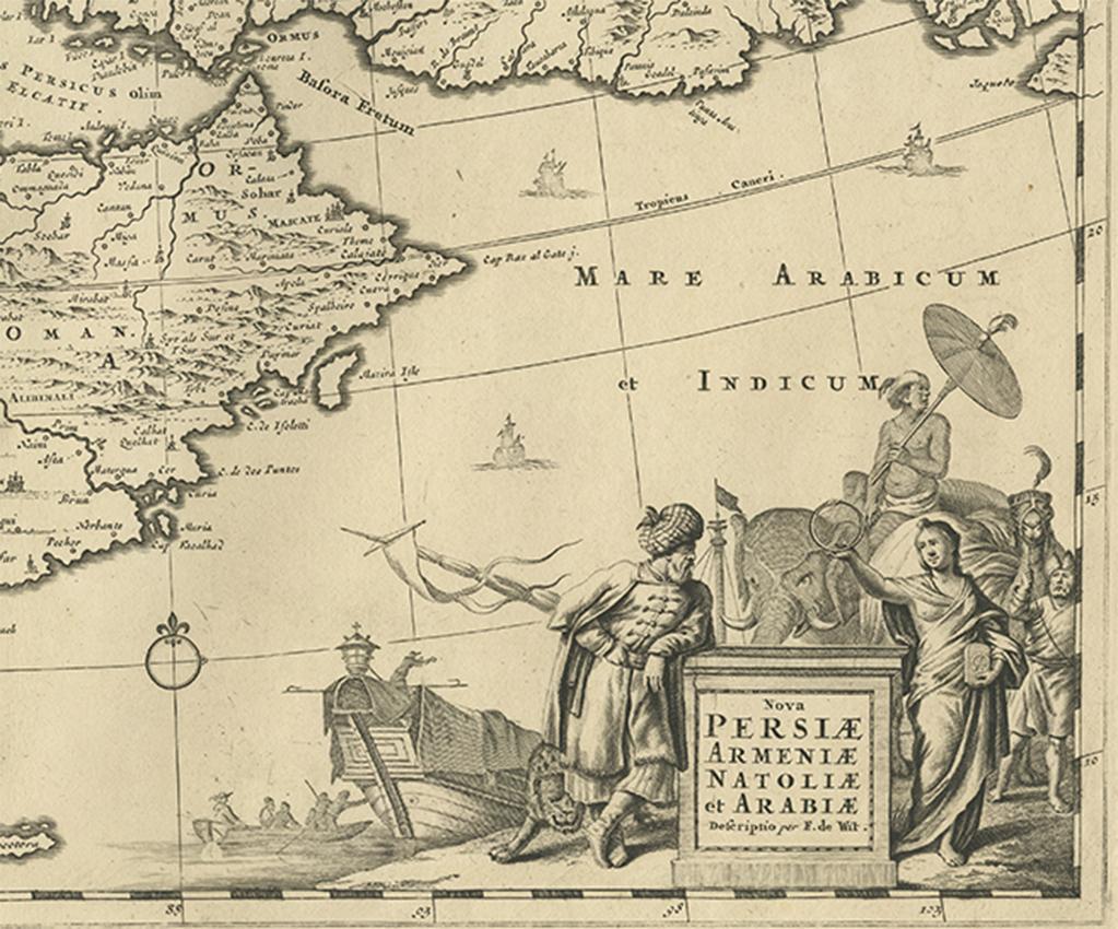 Antique Map of the Region East from Cyprus to Iran ‘Asia’ by F. De Wit, 1680 In Good Condition In Langweer, NL