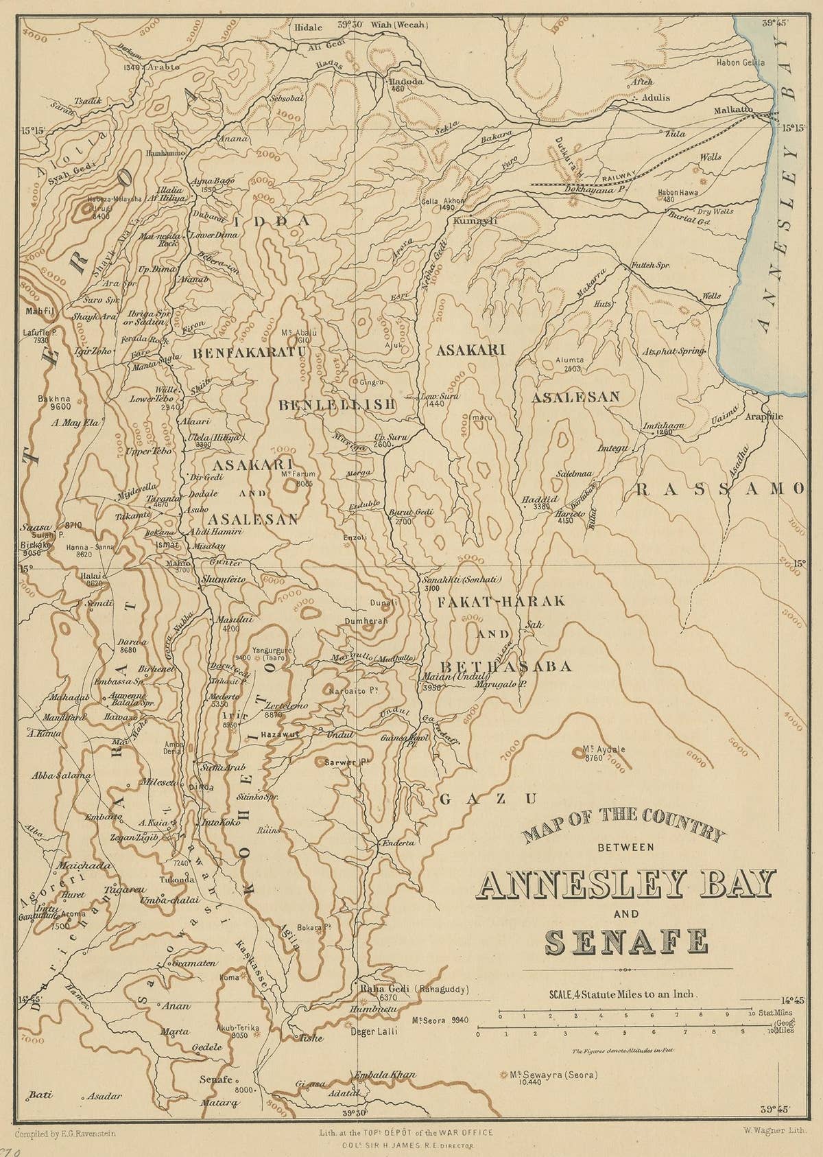 Antique Map of the region near Annesley Bay by Wagner, 1870
