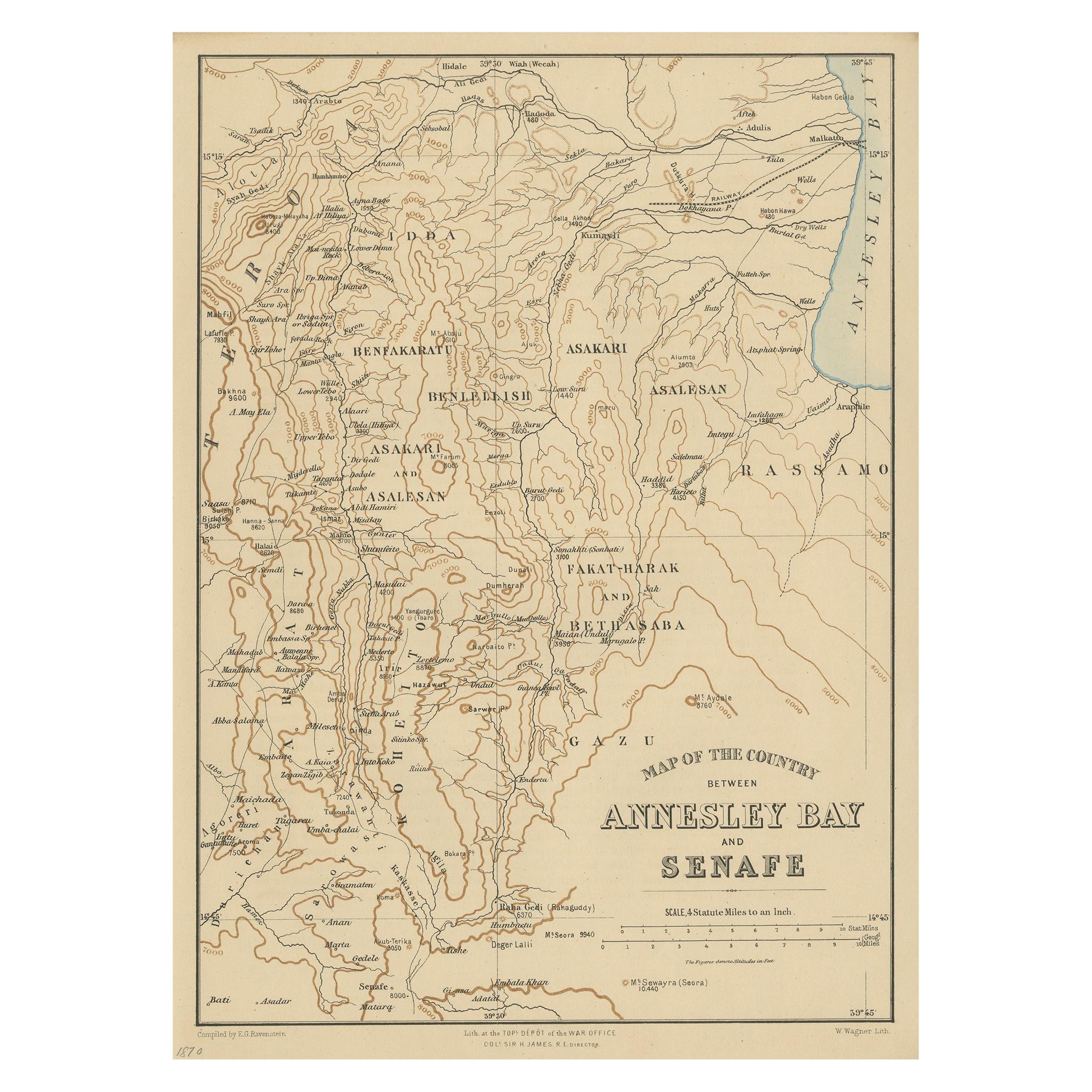 Antique Map of the region near Annesley Bay by Wagner, 1870 For Sale