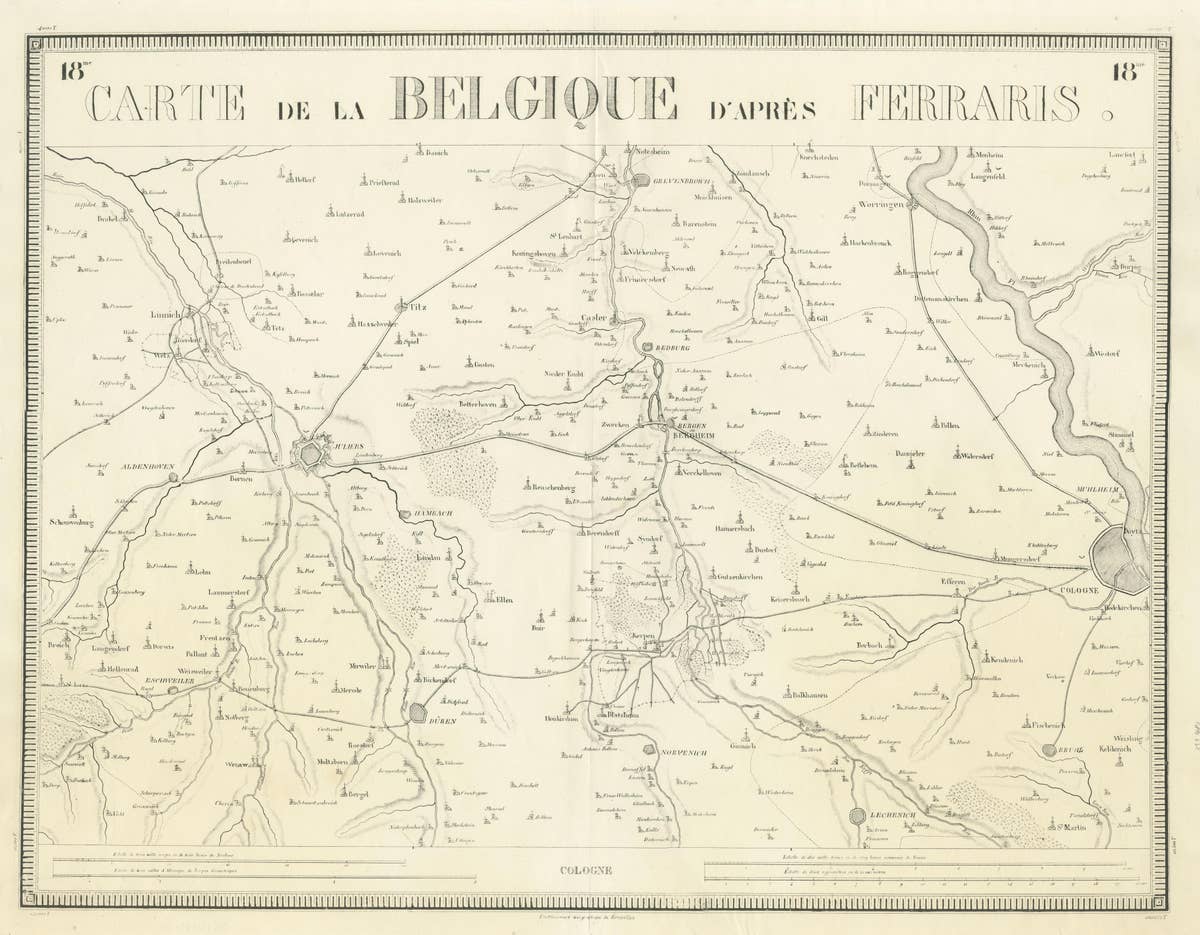 Antique Map of the Region near Cologne, Germany