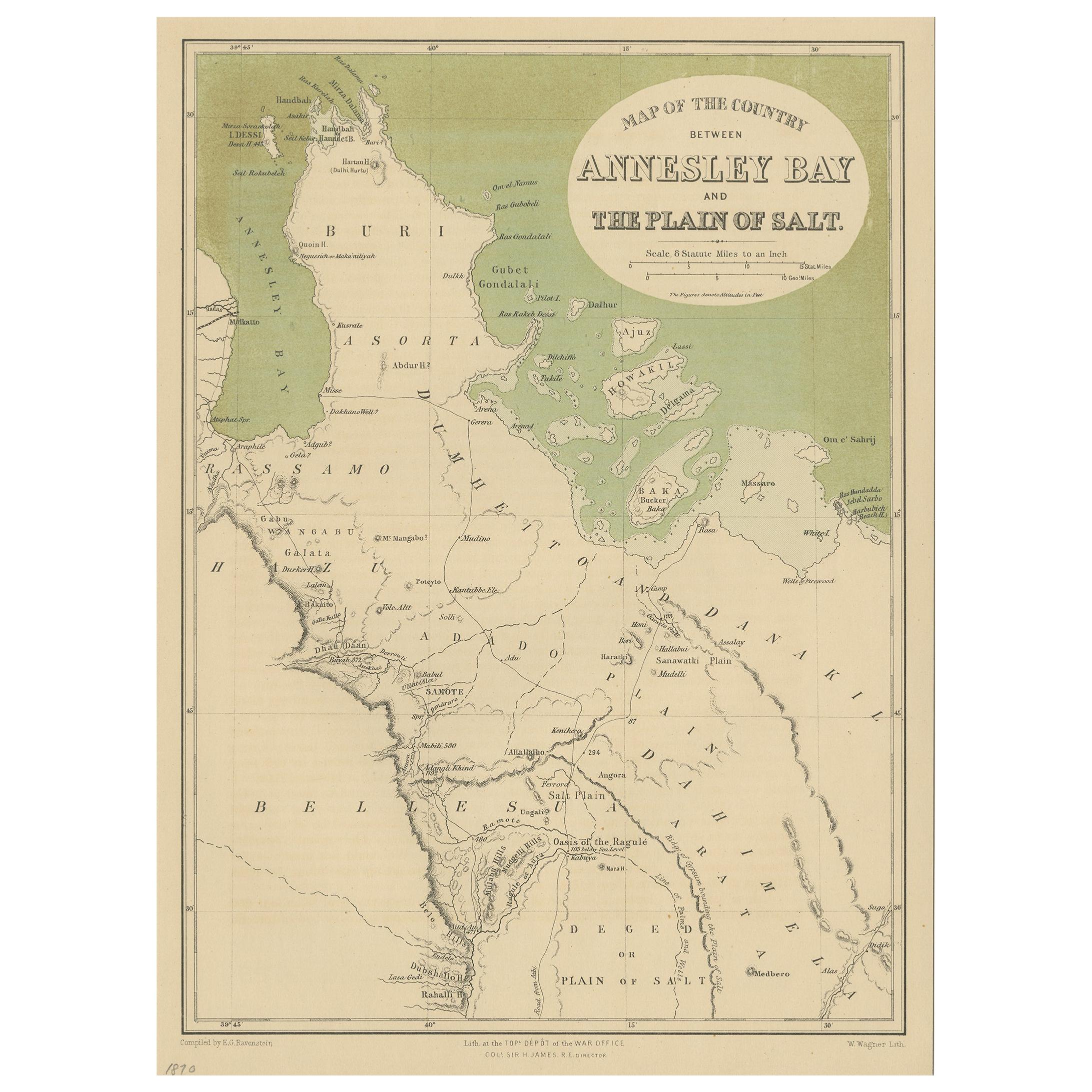 Antique Map of the Region Near the Gulf of Zula, 1870