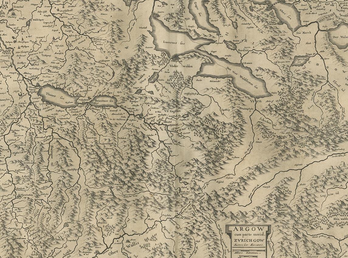 17th Century Antique Map of the Region of Aargau by Janssonius, '1657' For Sale