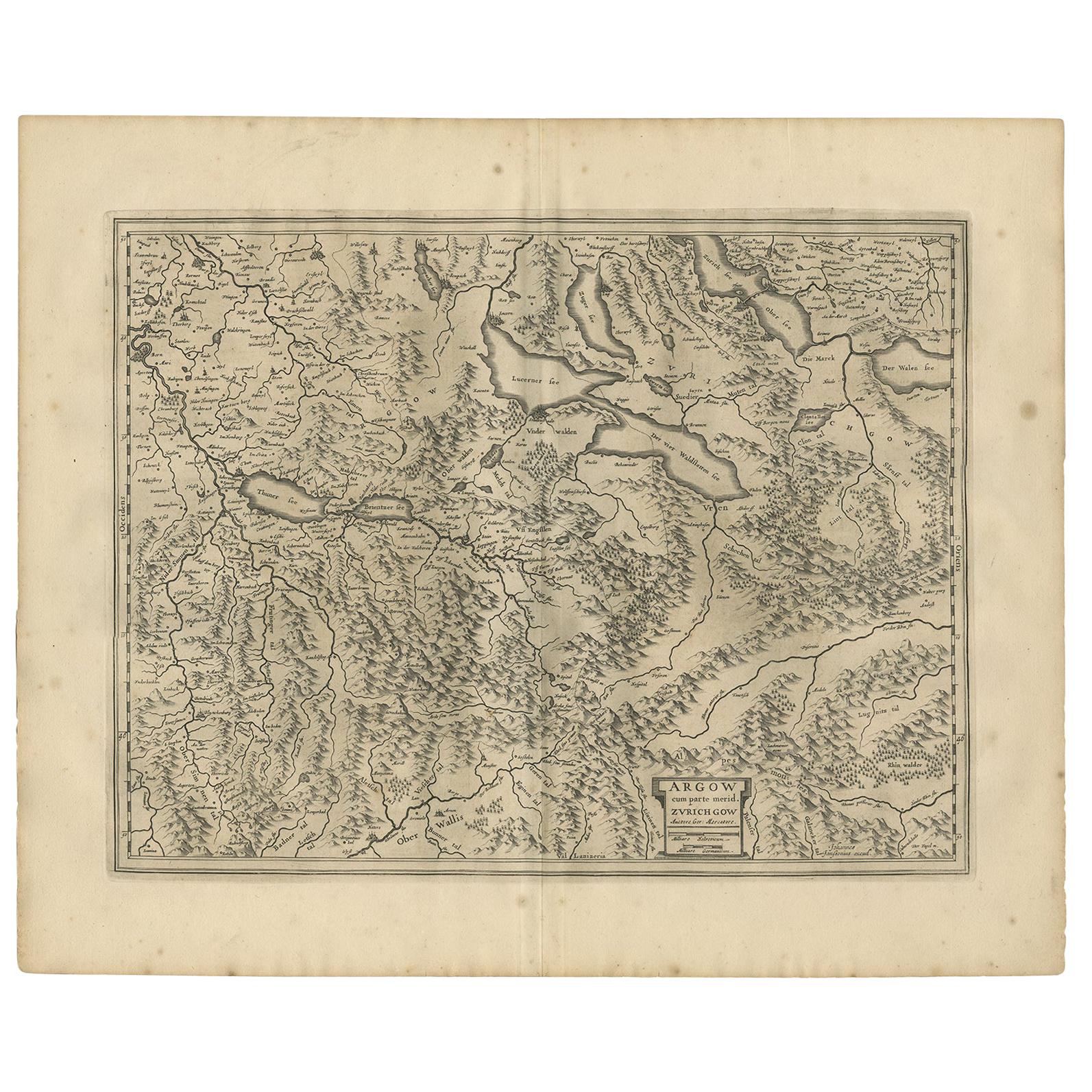 Antique Map of the Region of Aargau by Janssonius, '1657' For Sale