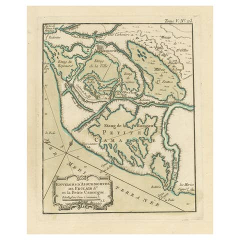 Antique Map of the Region of Aigues-Mortes and Camargue, France