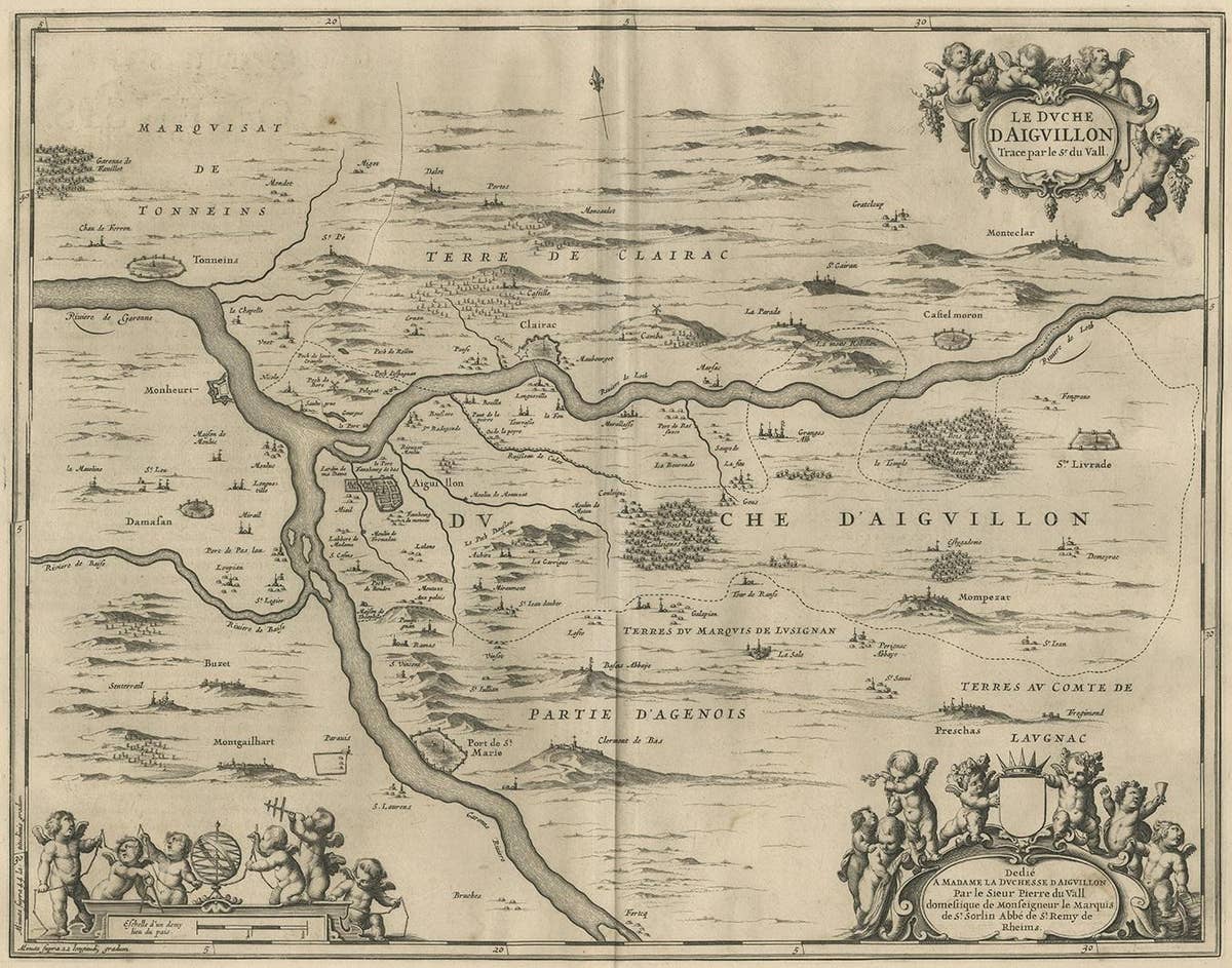 Antique Map of the Region of Aiguillon by Janssonius, 1657