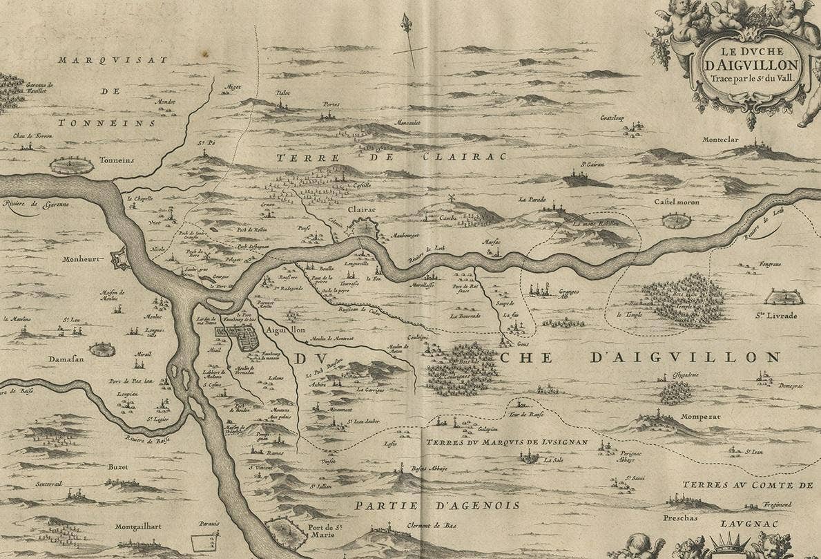 Antique Map of the Region of Aiguillon by Janssonius, 1657