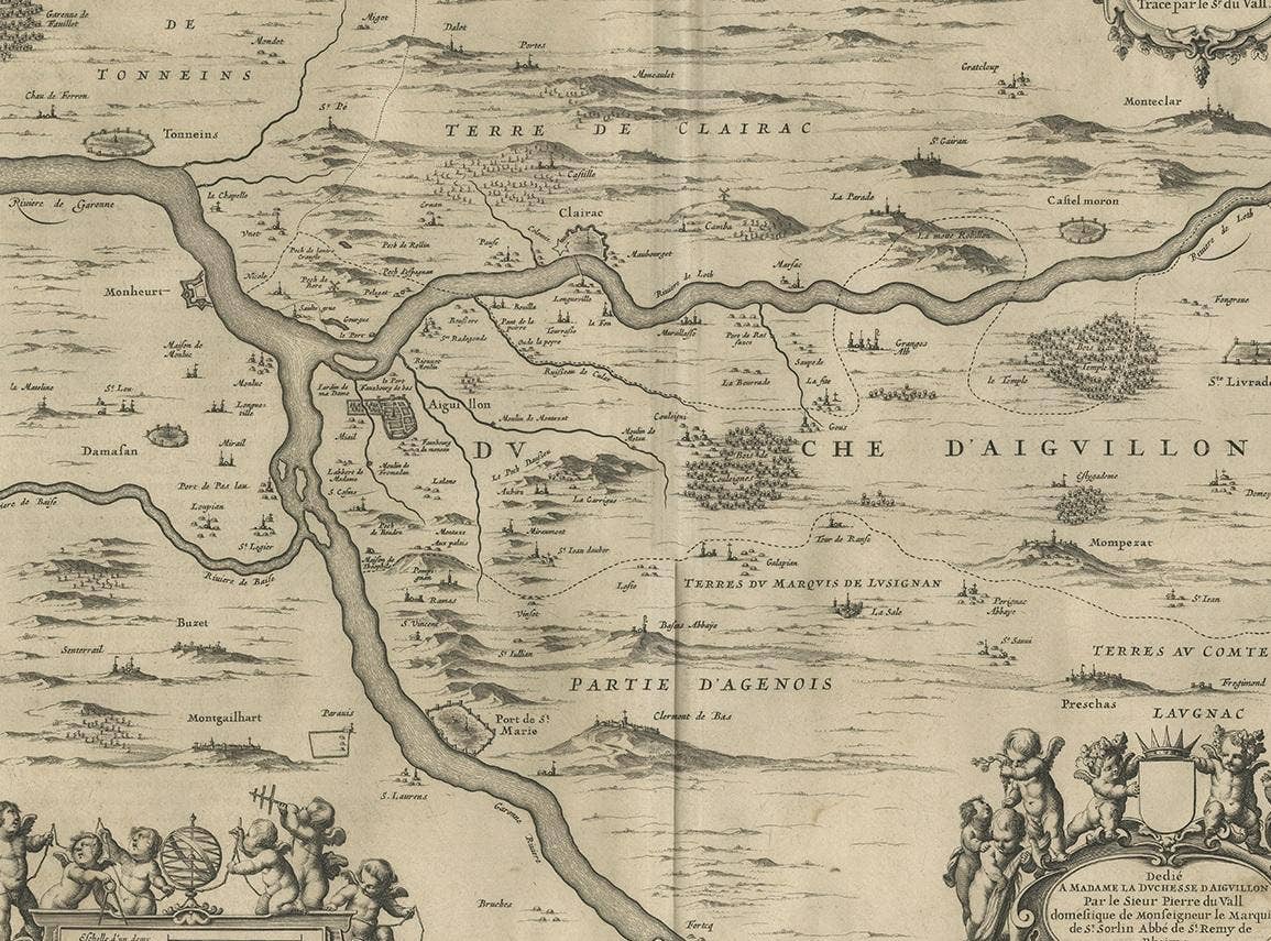 Antique Map of the Region of Aiguillon by Janssonius, 1657