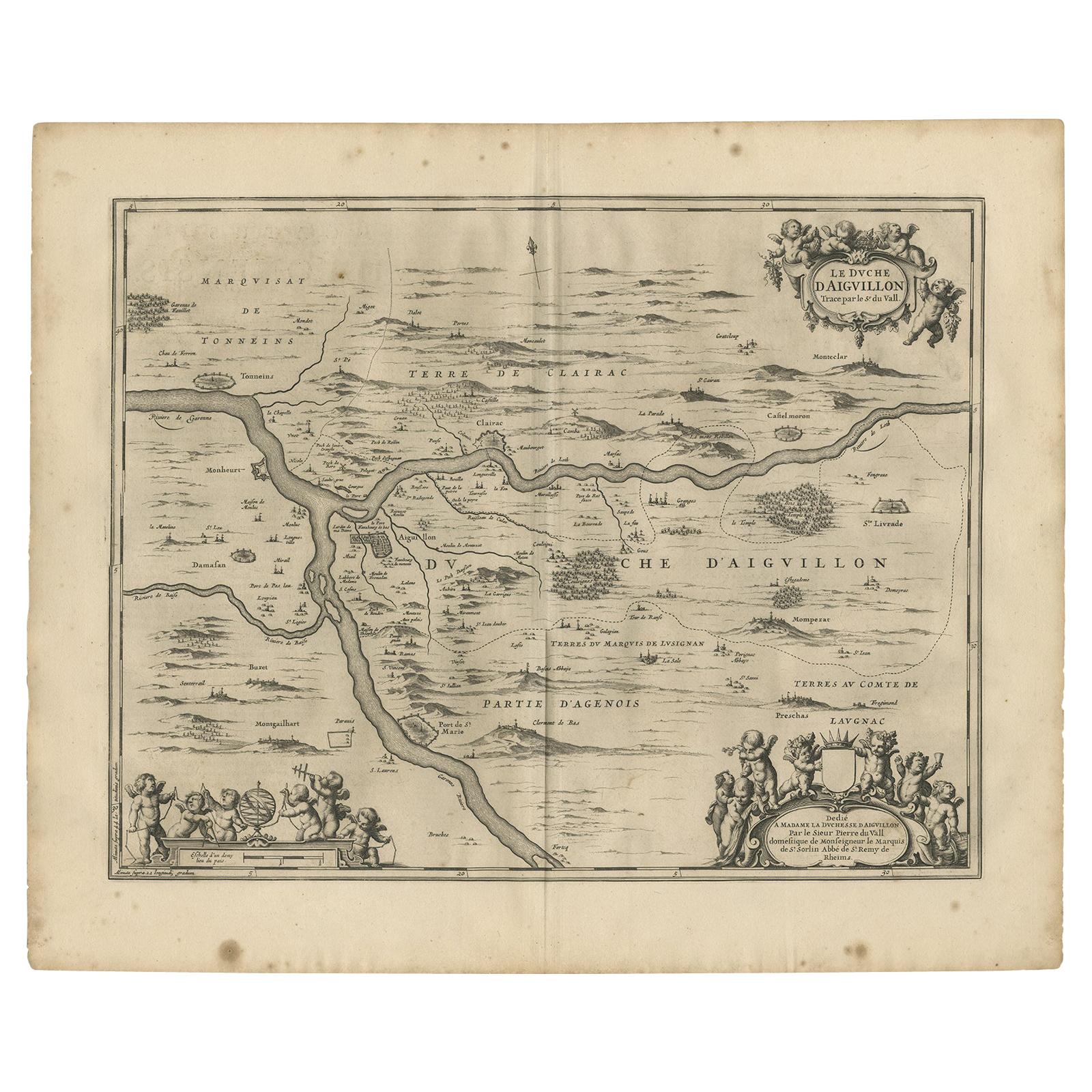 Antique Map of the Region of Aiguillon by Janssonius, 1657 For Sale