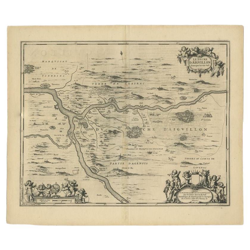 Antique Map of the Region of Aiguillon by Janssonius, c.1650 For Sale