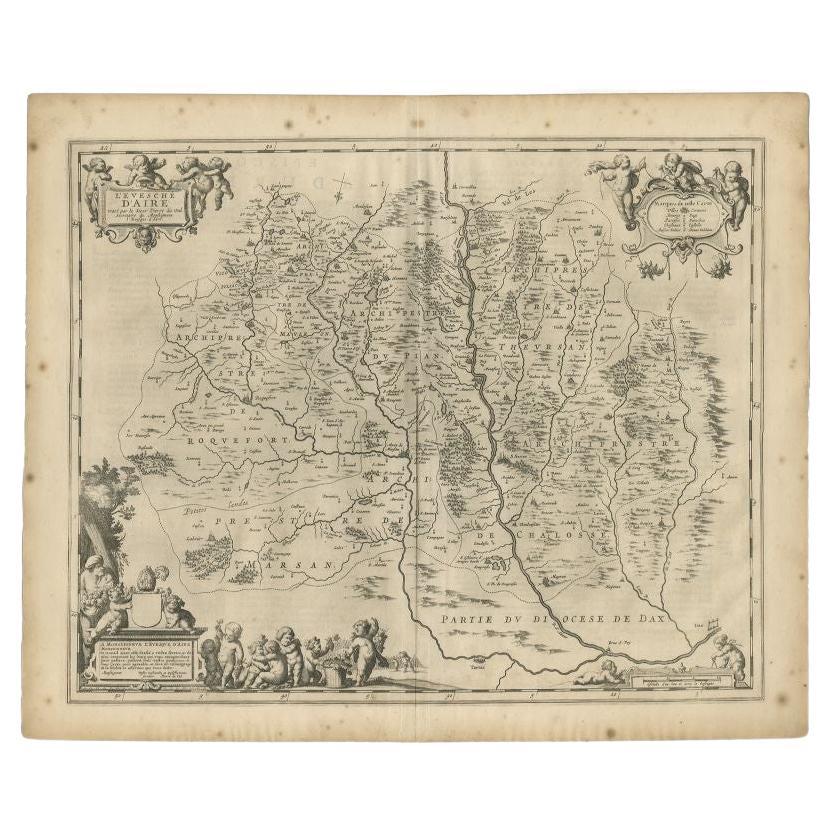 Antique Map of the Region of Aire-sur-L'Adour by Janssonius, 1657