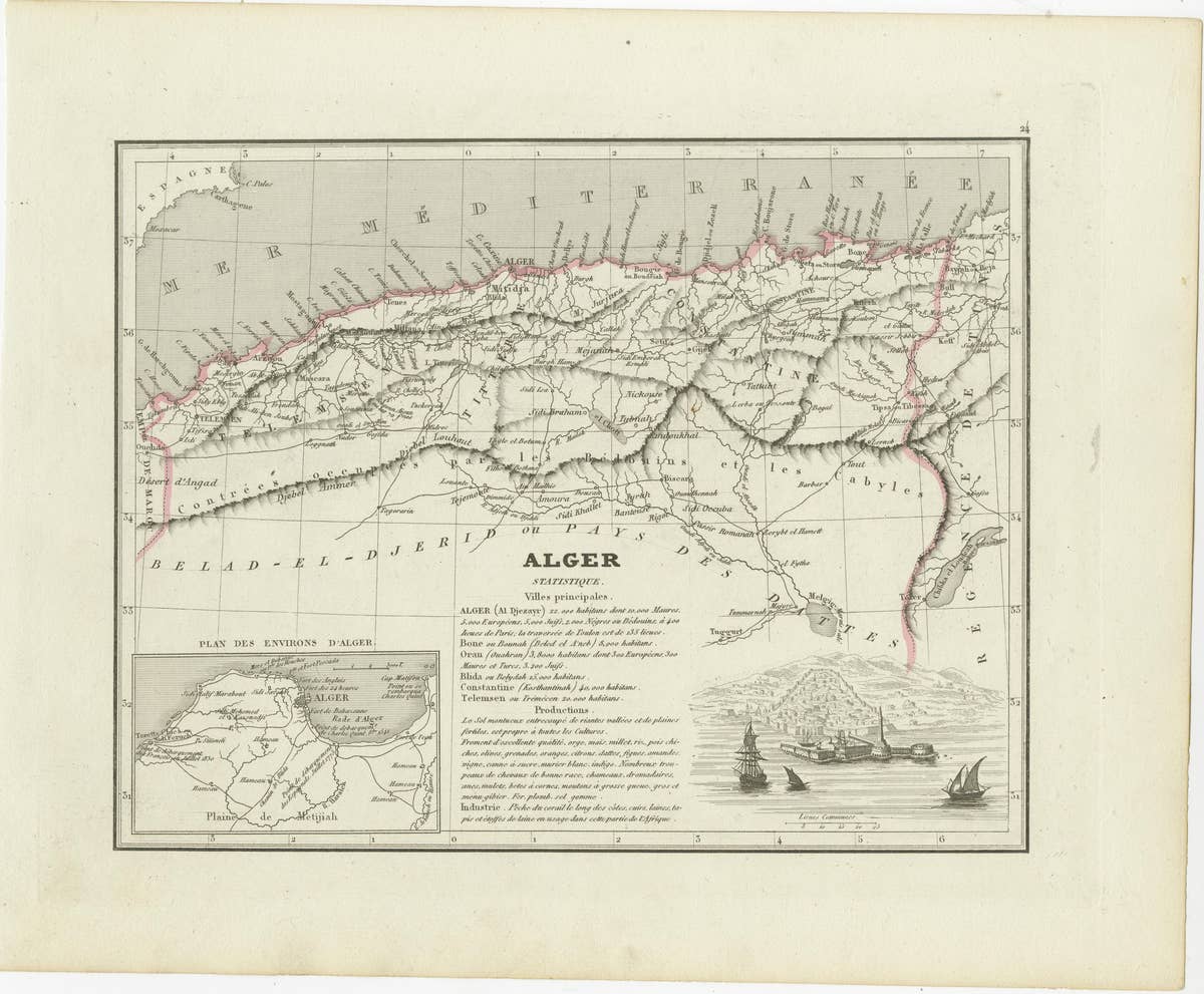 Antique Map of the Region of Algiers, Algeria