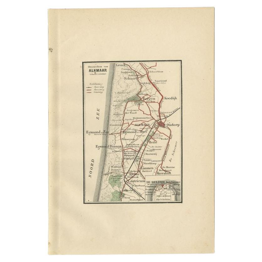 Antike Karte der Region Alkmaar von Craandijk, 1884