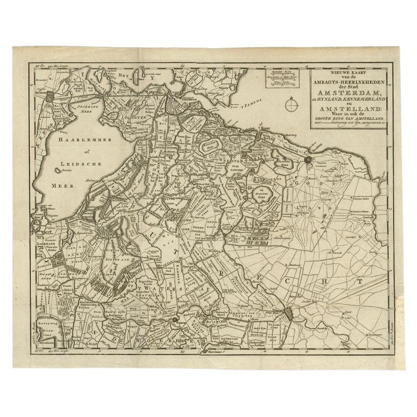 Antique Map of the Region of Amsterdam by Wagenaar, c.1760