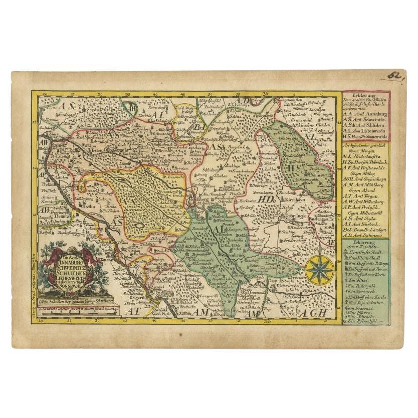 Antique Map of the Region of Annaburg by Schreiber, 1749 For Sale