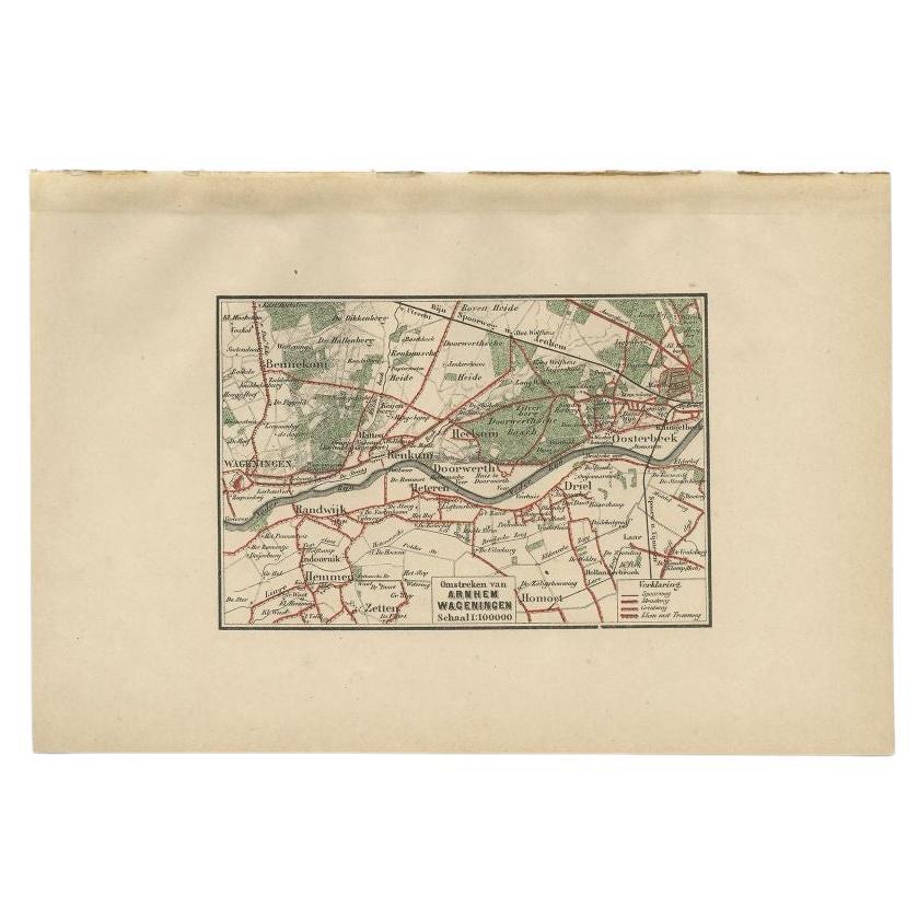 Antique Map of the Region of Arnhem and Wageningen by Craandijk, 1884 For Sale